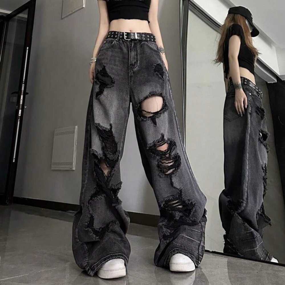 SHEIN Wide-Leg Ripped Jeans